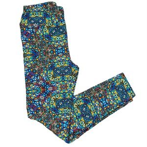 LuLaRoe Blue and Yellow Geometric OS leggings